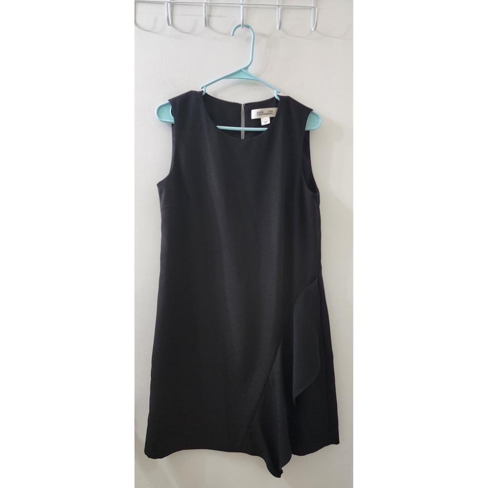 Diane von Furstenberg Black Sleeveless Asymmetrical Ruffle Shift Dress Size 10